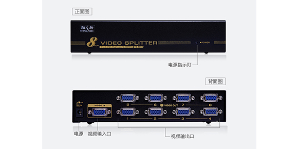 胜为铁壳8口高清VGA分配器-接口展示
